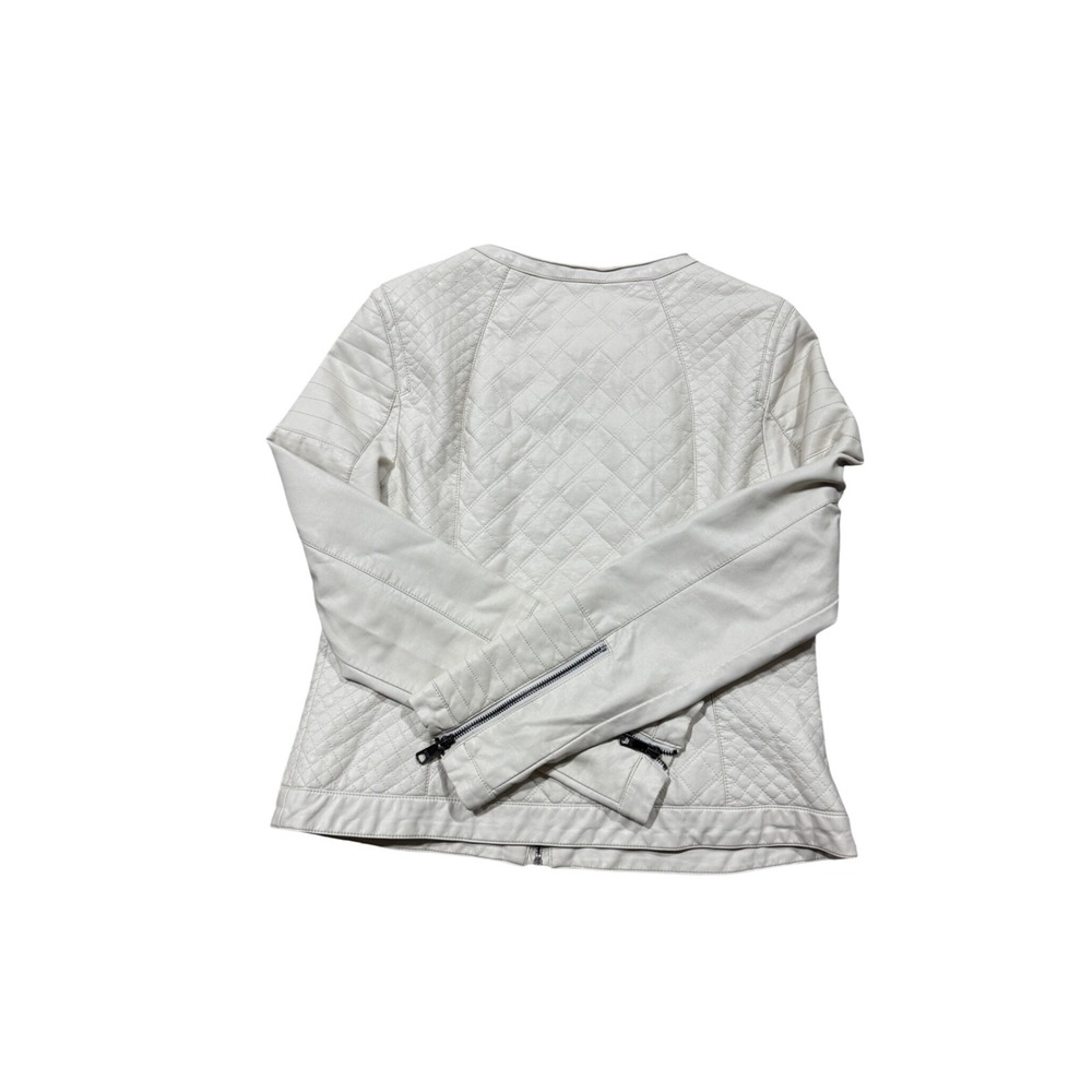 Black Rivet Womens Quilted Faux Leather Moto Jacket Cream Off-White Size L - Picture 8 of 8